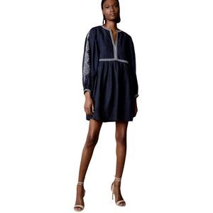 Banana Republic Navy Blue Yara Embroidered Linen Mini Dress Size XL